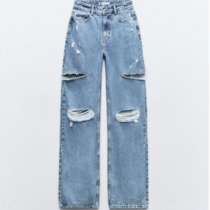 Zara Mid waist ripped cut out jeans